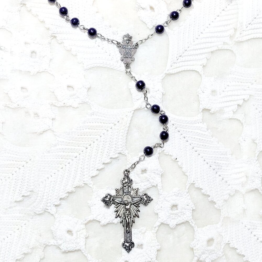 Our Lady Of Fatima 1917-2017 Vintage Blue Rosary Religious Prayer Beads